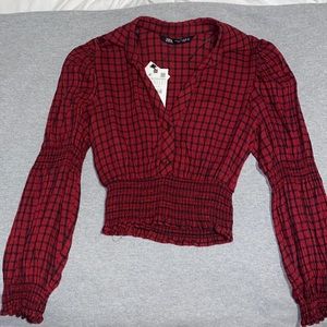 Cropped Zara checkered button up
